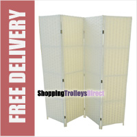 Wicker Handwoven 4 Part Panel Partition Room Divider Screen Cream Double Weave